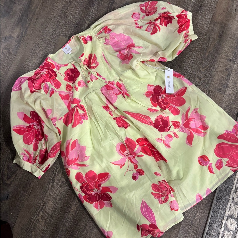 Vibrant Floral Mini Dress in pink and green